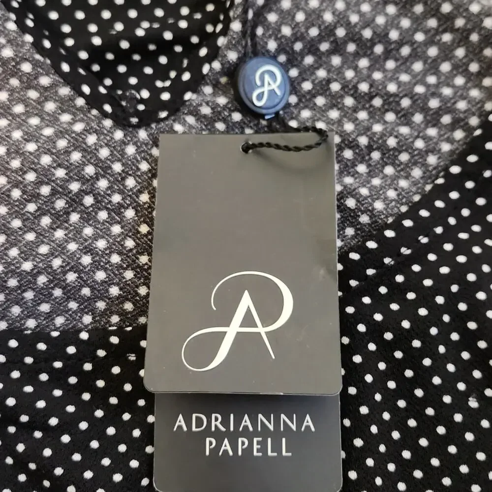 Adrianna Papell Womens Polka-dot Blouse Size 2X Keyhole Back 3/4 Sleeves Stretch